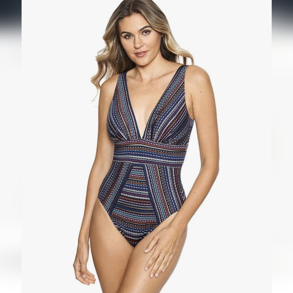 Miraclesuit Odyssey Plunge One-piece Swimsuit - Black - Size 16 NWT